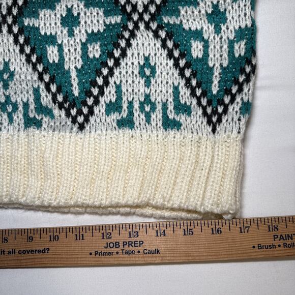 VTG Claybrooke Unisex Medium Sweater Cream Teal Navy Chunky Knit Long Sleeve - Picture 7 of 13